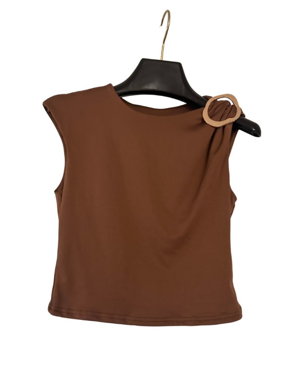 NEW Shein Brown Asymmetrical Gold Ring Tank Top - Misses 2